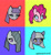 Size: 1615x1753 | Tagged: safe, limestone pie, marble pie, maud pie, pinkie pie, g4, bust, chibi, female, food, pie, pie sisters, pins, siblings, sisters