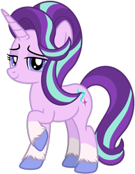 Size: 3453x4443 | Tagged: safe, artist:emeraldblast63, starlight glimmer, pony, unicorn, g4, alternate design, coat markings, female, g5 style, high res, lidded eyes, looking at you, mare, raised hoof, simple background, smiling, smiling at you, socks (coat markings), solo, transparent background, unshorn fetlocks, vector