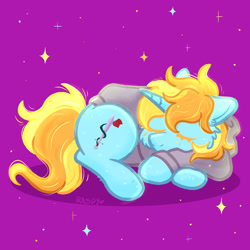 Size: 3000x3000 | Tagged: safe, artist:raspy, oc, oc only, oc:silver spirit, pony, unicorn, clothes, digital art, eyes closed, female, floppy ears, full body, high res, hoodie, horn, mare, simple background, sleeping, solo, sparkles, tail