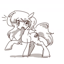 Size: 1800x1800 | Tagged: safe, artist:bbomi322, earth pony, pony, emanata, monochrome, open mouth, raised hoof, sketch, smiling, solo