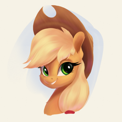 Size: 3083x3084 | Tagged: safe, artist:aquaticvibes, applejack, earth pony, pony, g4, applejack's hat, bust, chest fluff, cowboy hat, cute, ear fluff, female, freckles, hat, high res, jackabetes, mare, simple background, solo