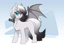 Size: 3508x2480 | Tagged: safe, artist:arctic-fox, oc, oc only, oc:victoria ravenoth, bat pony, pony, bat pony oc, bat wings, chest fluff, digital art, ear fluff, female, full body, heterochromia, high res, looking at you, mare, simple background, smiling, smiling at you, solo, tail, wings