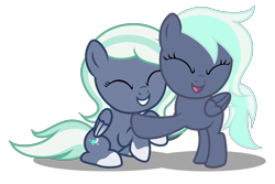 Size: 2720x1820 | Tagged: safe, artist:strategypony, oc, oc only, oc:cynthia star, oc:selene star, pegasus, pony, cute, eyes closed, female, filly, foal, hug, ocbetes, open mouth, siblings, simple background, sisters, smiling, transparent background