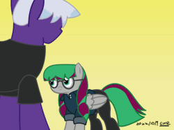 Size: 800x600 | Tagged: safe, artist:99999999000, oc, oc only, oc:firearm king, oc:li anna, earth pony, pegasus, pony, animated, clothes, duo, duo male and female, earth pony oc, female, gif, male, pat, patting, pegasus oc, shortie