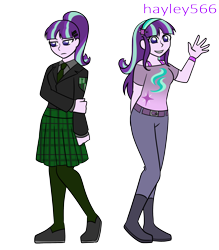 Size: 1992x2276 | Tagged: safe, artist:hayley566, starlight glimmer, human, series:redemptiverse, equestria girls, g4, clothes, duality, duo, female, human starlight, s5 starlight, school uniform, simple background, transparent background