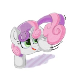 Size: 1378x1378 | Tagged: safe, artist:applebloom1753, sweetie belle, pony, unicorn, g4, chasing own tail, cute, diasweetes, female, simple background, solo, tail, white background