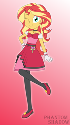 Size: 2700x4800 | Tagged: safe, artist:phantomshadow051, sunset shimmer, human, equestria girls, g4, clothes, clothes swap, crossover, female, gradient background, one eye closed, pokémon, serena (pokémon), smiling, solo, wink