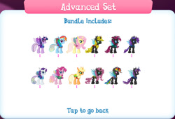 Size: 1261x860 | Tagged: safe, gameloft, applejack, fluttershy, pinkie pie, rainbow dash, rarity, twilight sparkle, changedling, changeling, g4, my little pony: magic princess, blue changeling, bundle, changedlingified, changelingified, collection, english, group, horn, insect wings, numbers, orange changeling, purple changeling, species swap, text, wings, yellow changeling