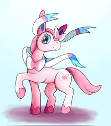 Size: 1812x2048 | Tagged: safe, artist:naitsel zenith, oc, earth pony, pony, sylveon, cute, looking at you, pokémon, ponified, raised hoof, solo, tsundere