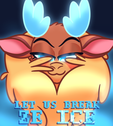 Size: 3390x3780 | Tagged: safe, artist:iceflower99, velvet (tfh), deer, reindeer, them's fightin' herds, :3, community related, fluffy, front view, high res, smug, solo, text, video at source, video in description