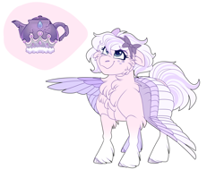 Size: 1800x1500 | Tagged: safe, artist:uunicornicc, oc, pegasus, pony, g5, bow, cutie mark, female, g5 oc, hair bow, looking up, mare, offscreen character, offspring, parent:alphabittle blossomforth, parent:queen haven, parents:alphahaven, simple background, smiling, solo, unshorn fetlocks, white background