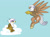 Size: 1024x761 | Tagged: safe, artist:astral26, gilda, oc, oc:silver quill, griffon, hippogriff, g4, chickub, cloud, cute, duo, gildadorable, hippogriff oc, li'l gilda, ocbetes, younger