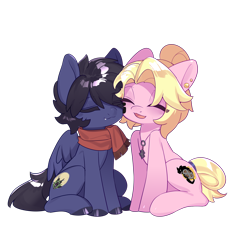 Size: 2480x2480 | Tagged: safe, anonymous artist, oc, oc only, oc:fenris ebonyglow, oc:kara waypoint, earth pony, pegasus, pony, clothes, female, high res, jewelry, karanris, male, necklace, oc x oc, scarf, shipping, simple background, straight, transparent background