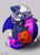 Size: 1273x1781 | Tagged: safe, artist:fnb, oc, oc:night peregrine, halloween, holiday, mouth hold, pumpkin bucket