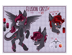 Size: 3565x2730 | Tagged: safe, artist:ezzerie, oc, oc only, oc:elusion crest, sphinx, commission, fangs, flying, high res, paws, reference sheet, solo, sphinx oc, wings