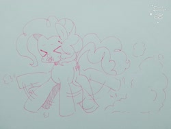 Size: 960x720 | Tagged: safe, artist:maren, pinkie pie, earth pony, pony, g4, 2016, :p, ><, doodle, eyes closed, female, mare, old art, running, solo, tongue out, traditional art