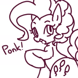 Size: 2400x2400 | Tagged: safe, artist:maren, pinkie pie, earth pony, pony, g4, 2019, doodle, female, high res, looking back, mare, old art, open mouth, ponk, solo