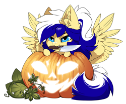 Size: 1500x1239 | Tagged: safe, alternate character, alternate version, artist:arctic-fox, part of a set, oc, oc only, oc:animatedpony, pegasus, pony, commission, knife, pumpkin, simple background, solo, transparent background, ych result