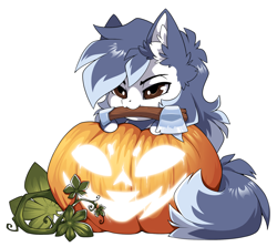 Size: 1500x1340 | Tagged: safe, alternate character, alternate version, artist:arctic-fox, part of a set, oc, oc only, oc:ash wing, earth pony, pony, axe, commission, mouth hold, pumpkin, simple background, solo, transparent background, weapon, ych result