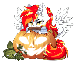 Size: 1500x1239 | Tagged: safe, alternate character, alternate version, artist:arctic-fox, part of a set, oc, oc only, oc:diamond sun, pegasus, pony, axe, commission, mouth hold, pumpkin, simple background, solo, transparent background, weapon, ych result