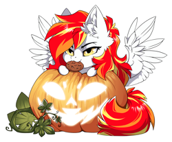 Size: 1500x1239 | Tagged: safe, alternate character, alternate version, artist:arctic-fox, part of a set, oc, oc only, oc:diamond sun, pegasus, pony, commission, cookie, food, mouth hold, pumpkin, simple background, solo, transparent background, ych result