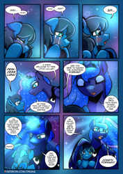 Size: 2480x3508 | Tagged: safe, artist:dsana, princess luna, oc, oc:lullaby dusk, alicorn, pegasus, pony, comic:a storm's lullaby, g4, comic, crying, dream walker luna, duo, duo female, eyes closed, female, filly, foal, high res, mare, open mouth