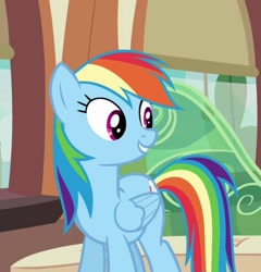 Size: 736x768 | Tagged: safe, screencap, rainbow dash, pegasus, pony, g4, cropped, friendship express, solo, train