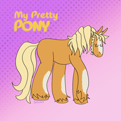 Size: 2000x2000 | Tagged: safe, artist:shiiiny, retro leap, earth pony, pony, my pretty pony, blank flank, blaze (coat marking), braid, coat markings, facial markings, gradient background, high res, raised hoof, signature, solo, unshorn fetlocks