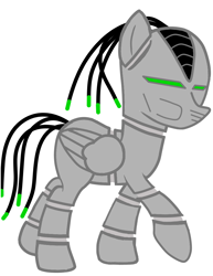 Size: 784x1018 | Tagged: safe, artist:ruchiyoto, oc, oc only, oc:mecha-pony, pony, robot, robot pony, green eyes, simple background, solo, white background, wings, wires