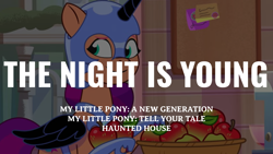 Size: 1920x1080 | Tagged: safe, edit, edited screencap, editor:quoterific, screencap, nightmare moon, sunny starscout, earth pony, pony, g5, haunted house (episode), my little pony: tell your tale, spoiler:g5, spoiler:my little pony: tell your tale, spoiler:tyts01e31, cosplay, costume, female, mare, nightmare moon armor, nightmare night costume, nightmare sunny