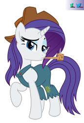 Size: 1900x2763 | Tagged: safe, artist:kuren247, rarity, pony, unicorn, g4, clothes, country, droopy drawers, female, hat, overalls, pipe, rarihick, simple background, smoking, solo, transparent background, vector