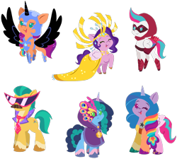 Size: 3465x3117 | Tagged: safe, artist:allisonpopick, hitch trailblazer, izzy moonbow, misty, nightmare moon, pipp petals, sunny starscout, zipp storm, earth pony, pegasus, pony, unicorn, g5, my little pony: tell your tale, nightmare night party, spoiler:g5, spoiler:my little pony: tell your tale, spoiler:tyts01e30, adorapipp, chibi, cloak, clothes, cosplay, costume, cute, dress, fake moustache, female, hood, izzybetes, kamina sunglasses, male, mane five (g5), mare, mask, necktie, nightmare moon armor, nightmare night, nightmare night costume, nightmare sunny, simple background, stallion, sunglasses, transparent background, unshorn fetlocks