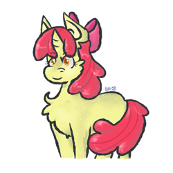 Size: 1929x1929 | Tagged: safe, artist:thetruecrystalvixen, apple bloom, pony, unicorn, g4, chest fluff, race swap, simple background, smiling, solo, white background
