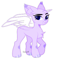 Size: 1576x1576 | Tagged: safe, artist:existencecosmos188, oc, oc only, alicorn, pony, alicorn oc, bald, base, chest fluff, ear fluff, eyelashes, female, grin, hoof fluff, horn, mare, simple background, smiling, solo, transparent background, wings