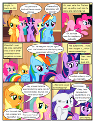 Size: 612x792 | Tagged: safe, artist:newbiespud, edit, edited screencap, screencap, applejack, fluttershy, pinkie pie, rainbow dash, rarity, twilight sparkle, alicorn, earth pony, pegasus, pony, unicorn, comic:friendship is dragons, g4, rarity takes manehattan, comic, dialogue, eyelashes, female, indoors, mane six, mare, screencap comic, twilight sparkle (alicorn)