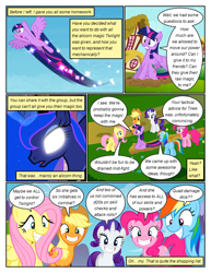 Size: 612x792 | Tagged: safe, artist:newbiespud, edit, edited screencap, screencap, applejack, fluttershy, pinkie pie, princess luna, rainbow dash, rarity, twilight sparkle, alicorn, earth pony, pegasus, pony, unicorn, comic:friendship is dragons, g4, twilight's kingdom, butt, comic, dialogue, eyelashes, female, flying, glowing, glowing eyes, grin, mane six, mare, outdoors, plot, rainbutt dash, screencap comic, smiling, twilight sparkle (alicorn)