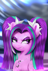 Size: 1500x2250 | Tagged: safe, artist:darksly, aria blaze, pegasus, pony, g4, annoyed, commission, cross-popping veins, emanata, equestria girls ponified, eyeshadow, female, gritted teeth, jewelry, makeup, mare, necklace, older, ponified, solo, teeth