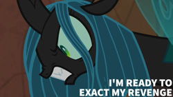 Size: 1920x1080 | Tagged: safe, edit, edited screencap, editor:quoterific, screencap, queen chrysalis, changeling, changeling queen, frenemies (episode), g4, angry, female, gritted teeth, queen chrysalis is not amused, revenge, solo, teeth, unamused