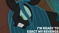 Size: 1920x1080 | Tagged: safe, edit, edited screencap, editor:quoterific, screencap, queen chrysalis, changeling, changeling queen, frenemies (episode), g4, my little pony: friendship is magic, angry, female, gritted teeth, queen chrysalis is not amused, revenge, solo, teeth, unamused