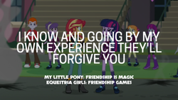 Size: 1920x1080 | Tagged: safe, edit, edited screencap, editor:quoterific, screencap, heath burns, mystery mint, orange sherbette, sci-twi, sunset shimmer, suri polomare, twilight sparkle, human, equestria girls, g4, my little pony equestria girls: friendship games, background human, comforting, crying, empathy, female, male, missing accessory, no glasses, open mouth, sympathy