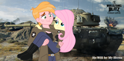 Size: 1094x540 | Tagged: safe, anonymous artist, artist:edy_january, edit, vector edit, big macintosh, fluttershy, human, equestria girls, g4, my little pony equestria girls: better together, bedroom eyes, big breasts, boots, breasts, bridal carry, busty fluttershy, carrying, clothes, female, girls und panzer, jacket, looking at each other, looking at someone, m48 patton, male, marine, marines, medium tank, military, military uniform, russia, saunders, ship:fluttermac, shipping, shoes, smiling, smiling at each other, straight, tank (vehicle), text, uniform, united states, usmc, vector