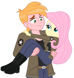 Size: 2216x2338 | Tagged: safe, anonymous artist, artist:edy_january, edit, vector edit, big macintosh, fluttershy, human, equestria girls, g4, my little pony equestria girls: better together, bedroom eyes, big breasts, boots, breasts, bridal carry, busty fluttershy, carrying, clothes, female, girls und panzer, high res, jacket, looking at each other, looking at someone, male, marine, marines, military, military uniform, russia, saunders, ship:fluttermac, shipping, shoes, simple background, smiling, smiling at each other, straight, transparent background, uniform, united states, usmc, vector