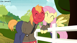 Size: 1920x1080 | Tagged: safe, anonymous editor, artist:edy_january, edit, edited edit, edited screencap, screencap, vector edit, big macintosh, fluttershy, earth pony, pegasus, pony, g4, marks for effort, big macintosh's yoke, bipedal, character swap, clothes, cute, eyes closed, female, fence, freckles, girls und panzer, horse collar, jacket, macabetes, male, mare, marine, marines, military, military uniform, nuzzling, pants, road, russia, saunders, ship:fluttermac, shipping, shyabetes, signature, smiling, spread wings, stallion, straight, sweet apple acres, tree, uniform, united states, usmc, vector, wings