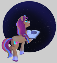 Size: 1746x1941 | Tagged: safe, artist:aztrial, sunny starscout, earth pony, pony, g5, astronomy, book, cute, female, mane stripe sunny, mare, markings, night, night sky, open mouth, sky, solo, stars, sunnybetes, unshorn fetlocks