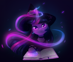 Size: 5651x4800 | Tagged: safe, artist:saphypone, twilight sparkle, pony, g4, book, clothes, hat, magic, solo, witch, witch hat