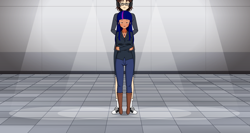 Size: 1366x727 | Tagged: safe, artist:twilightcloversuper8, twilight sparkle, oc, oc:bryan helzer, human, g4, boots, clothes, denim, duo, glasses, height difference, humanized, jacket, jeans, kisekae, looking at you, pants, shipping, shirt, shoes, shorts, socks, vest