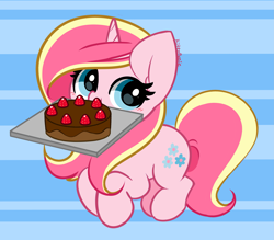 Size: 3591x3152 | Tagged: safe, artist:kittyrosie, oc, oc only, oc:rosa flame, pony, unicorn, cake, chocolate cake, food, high res, horn, remake, solo, unicorn oc