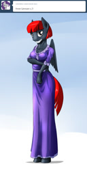 Size: 578x1132 | Tagged: safe, artist:doomy, oc, oc only, pegasus, anthro, clothes, cyrillic, dress, female, holding arms, looking at you, pegasus oc, russian, solo