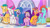 Size: 3072x1727 | Tagged: safe, screencap, hitch trailblazer, izzy moonbow, jazz hooves, pipp petals, rainbow dash, sunny starscout, zipp storm, earth pony, pegasus, pony, unicorn, baby critters, g5, my little pony: tell your tale, spoiler:g5, spoiler:my little pony: tell your tale, spoiler:tyts01e32, clothes, dress, female, high res, male, mane five, mane stripe sunny, mare, open mouth, pinpoint eyes, plushie, stallion, tuxedo, wavy mouth, youtube link