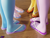 Size: 2880x2160 | Tagged: safe, artist:shadowboltsfm, starlight glimmer, sunset shimmer, trixie, twilight sparkle, anthro, plantigrade anthro, g4, 3d, blender, feet, fetish, flip-flops, foot fetish, high res, legs, nail polish, not sfm, pictures of legs, sandals, toenail polish, toes